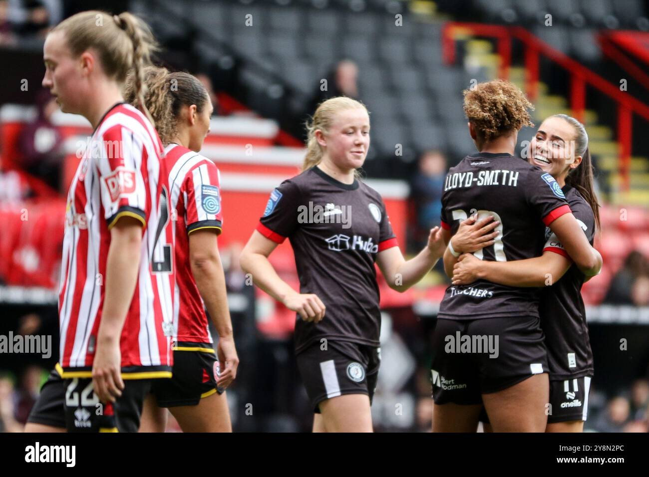 Sheffield, UK. 06th Oct, 2024. Bramall Lane, Sheffield, England, October 6th 2024: Lexi Lloyd-Smith (10 Bristol City) celebrates her goal during the Barclays Womens Championship match between Sheffield United and Bristol City at Bramall Lane in Sheffield, England. (Sean Chandler/SPP) Credit: SPP Sport Press Photo. /Alamy Live News Stock Photo