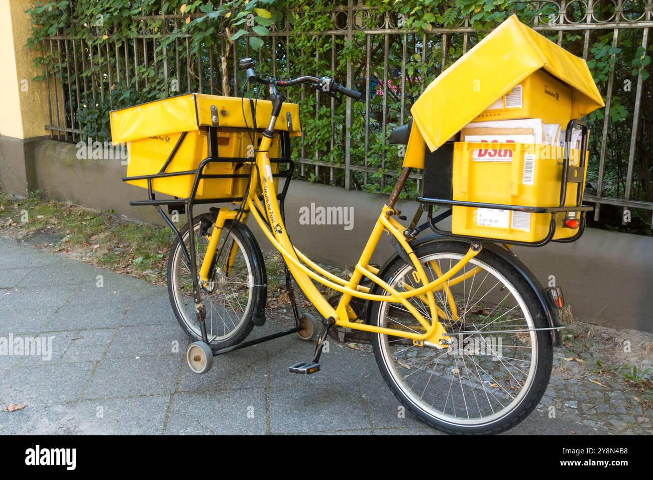 Deutsche Post Bicycle Mail Delivery Delivering Carrier Bike Berlin Germany Stock Photo