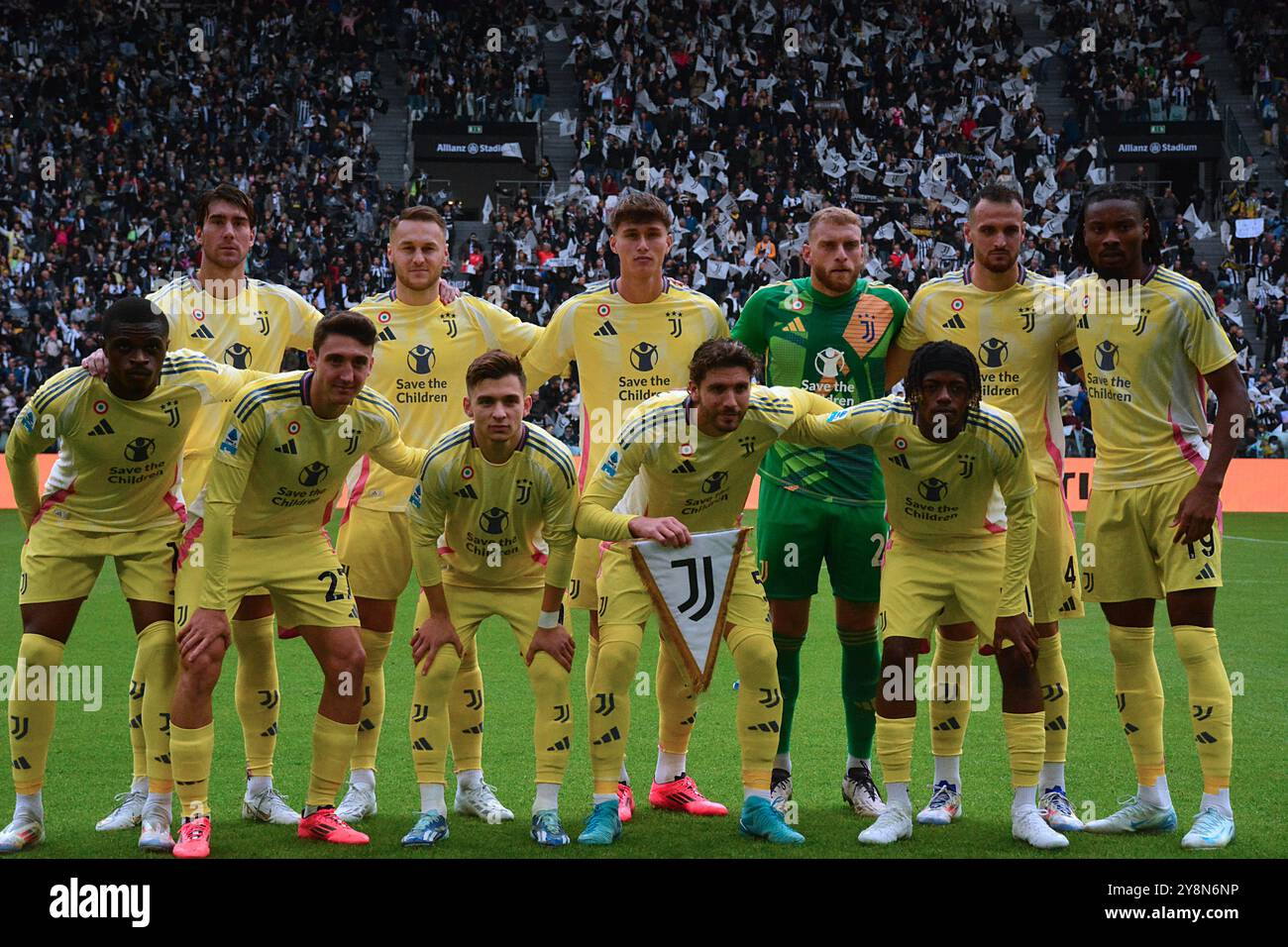 Juventus line-up during Juventus FC vs Cagliari Calcio, Italian soccer Serie A match in Turin, Italy, October 06 2024 Stock Photo