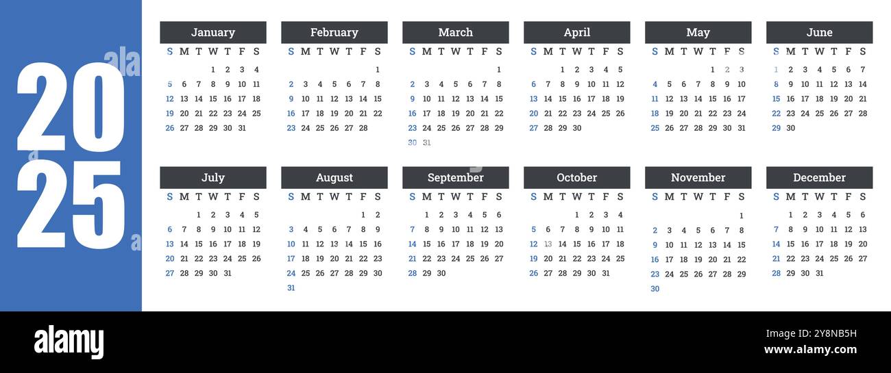 horizontal-calendar-2025-calendar-2025-week-starts-sunday-corporate-design-planner-template-vector-calendar-2025-year-stock-vector-image-art-alamy