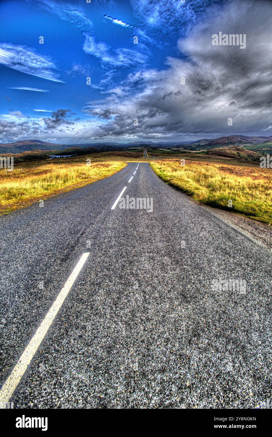 Area of Loch Ness, Scotland. Artistic view of the B862 road in the Great Glen, near Loch Ness. Stock Photo