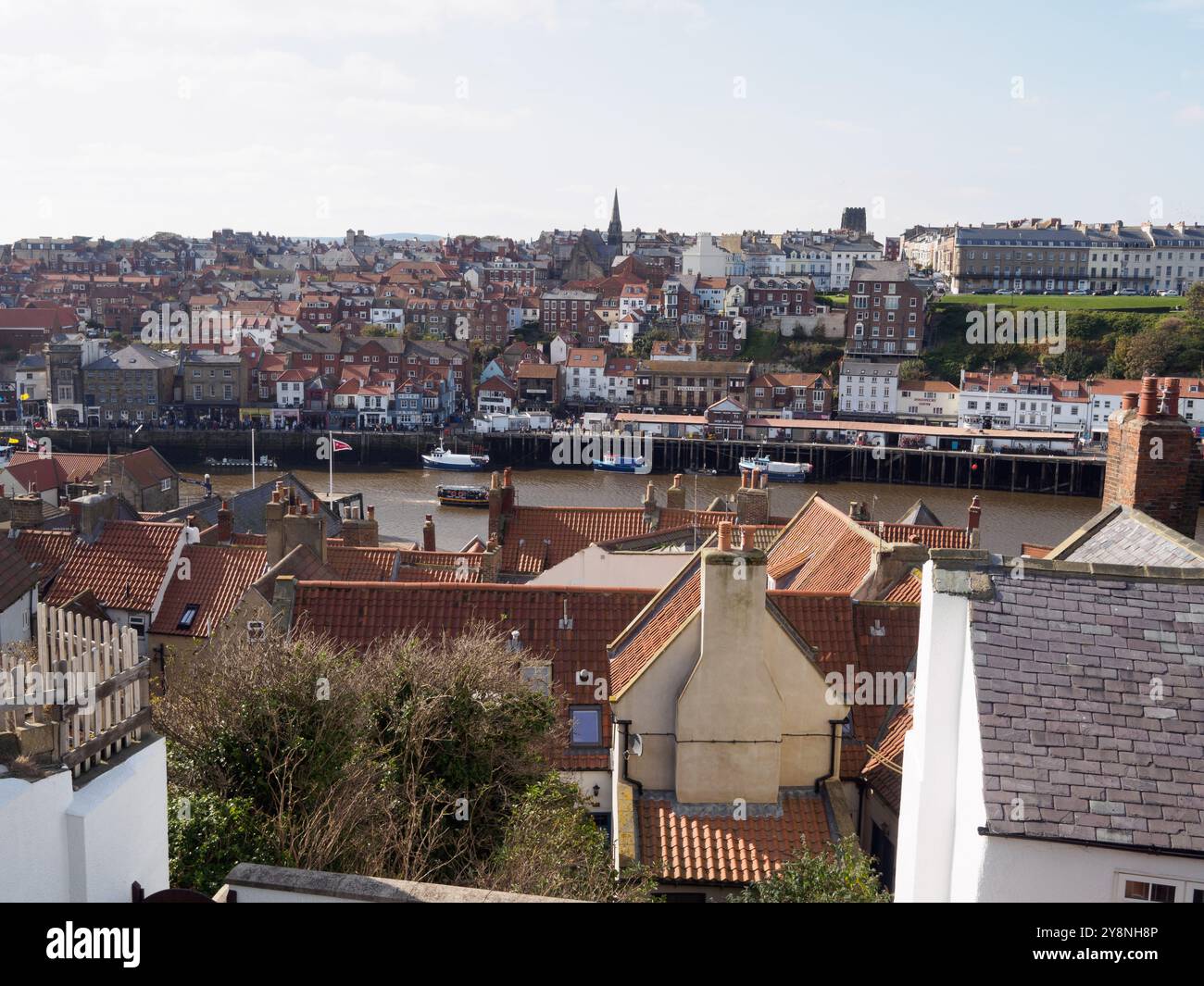 Modern Whitby viewed from The 199 Steps in the Old Town Stock Photo