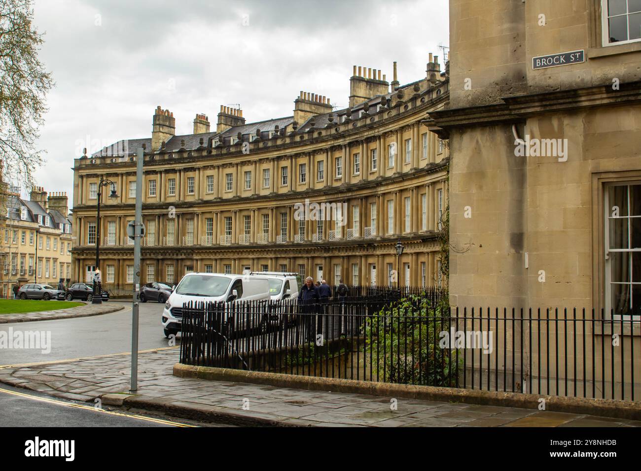 25 April 2024 A section of The Circus, originally called Kings Circus is an historic ring of large townhouses in the city of Bath, Somerset, England. Stock Photo