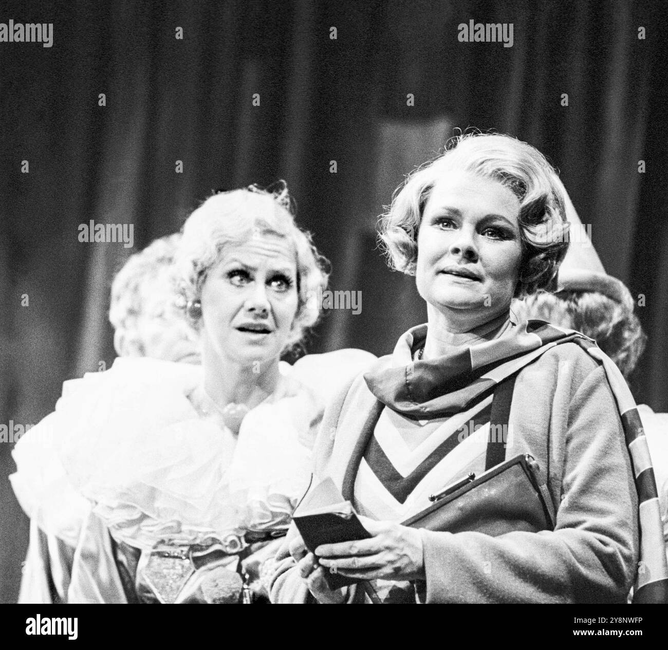 Judi Dench (Miss Trant) in THE GOOD COMPANIONS at Her Majesty's Theatre, London SW1 11/07/1974 music: Andre Previn  book: Ronald Harwood  lyrics: Johnny Mercer  after the novel by J.B. Priestley  design: Malcolm Pride  lighting: John B Read  director: Braham Murray Stock Photo
