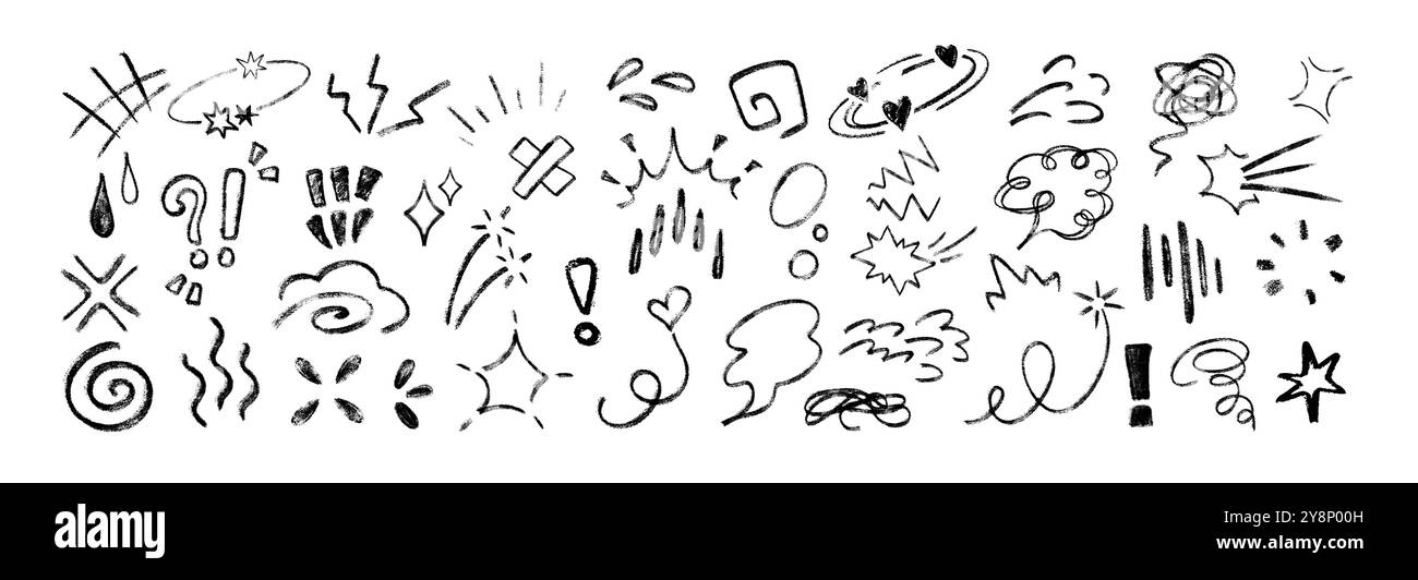 Line movement element, anime emotion effect. Set of hand drawn doodle ...