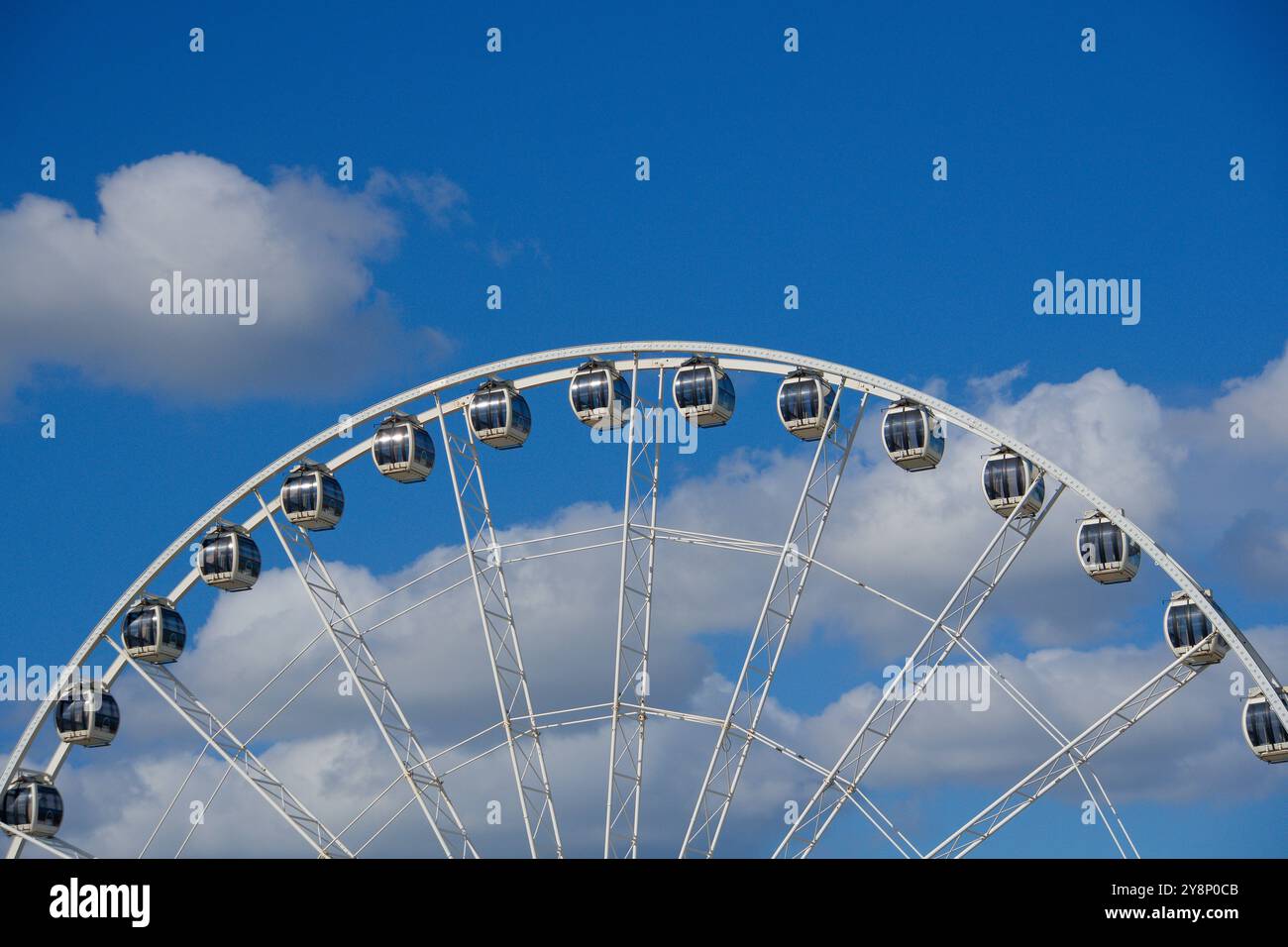 Pods hanging from a big Ferris wheel in Liverpool, UK Stock Photo