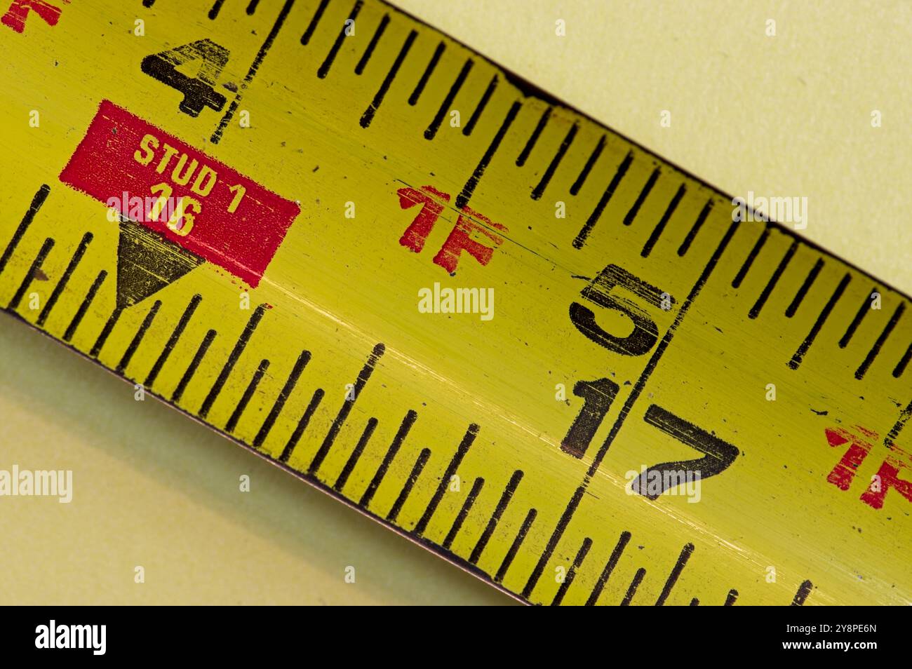 Tape measure at the sixteen inch mark Stock Photo