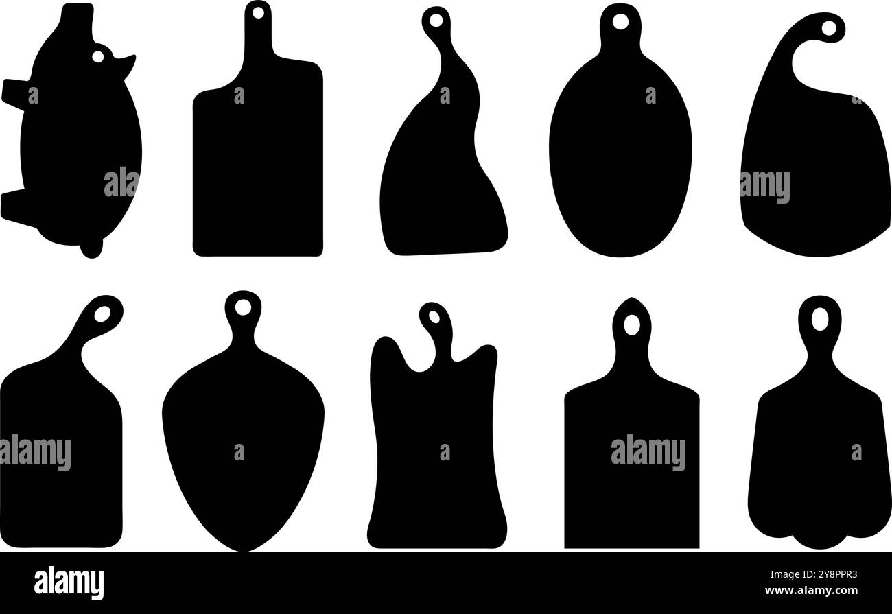 Set of different kitchen cutting boards isolated on white background Stock Vector