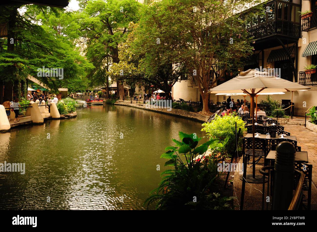 San Antonio's riverwalk cityscape on a spring day Stock Photo