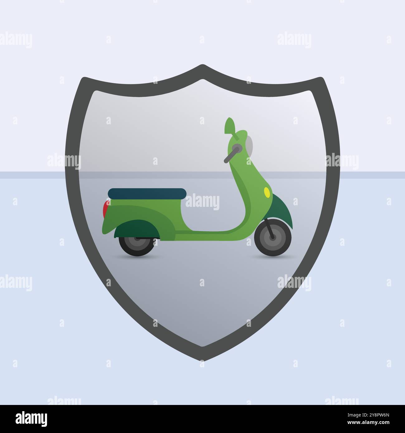 Moped with a transparent shield, protection, insurance, auto service symbol Stock Vector