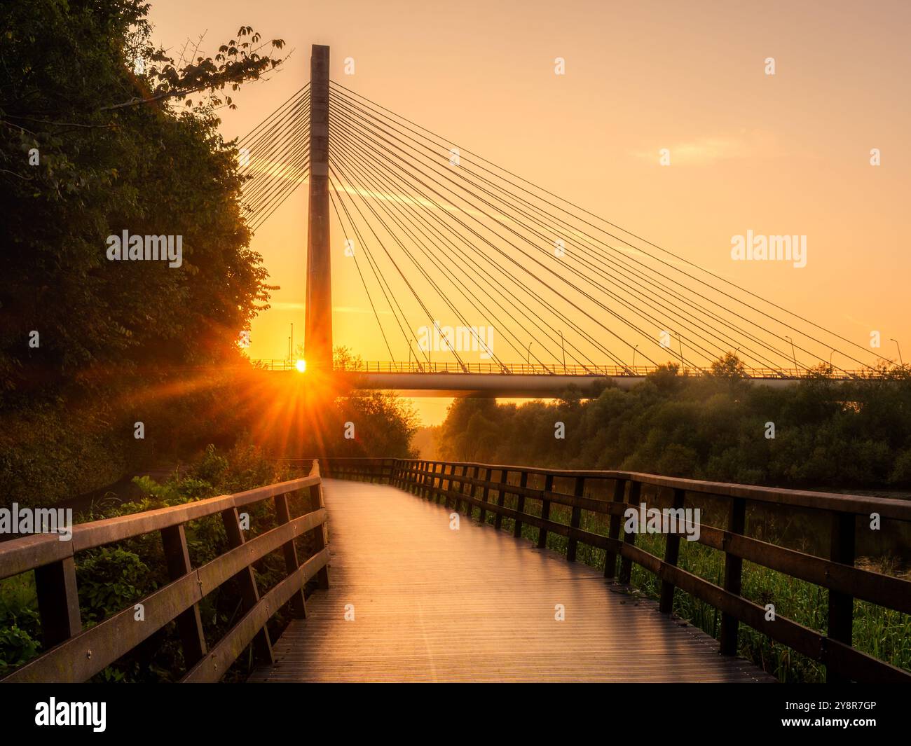 Sunset at the Mary McAleese Bridge from the Boyne Valley greenway Stock Photo