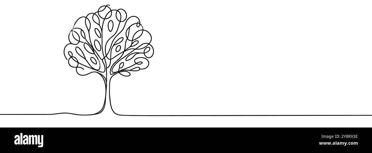 Continuous line drawing of tree. One line drawing background. Vector ...
