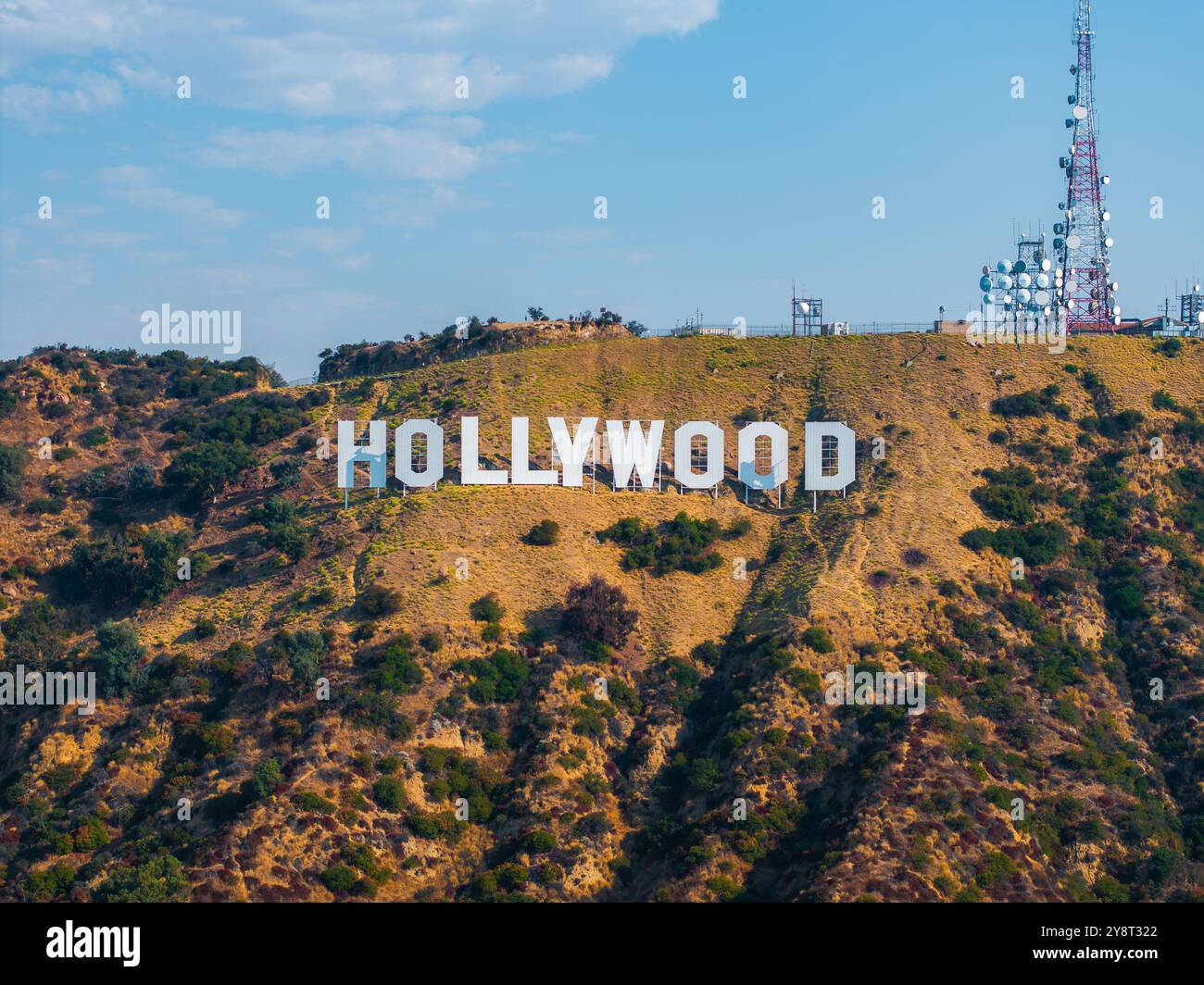 Aerial View Of Hollywood Sign With Communication Towers In Los Angeles aerial-view-of-hollywood-sign-with-communication-towers-in-los-angeles