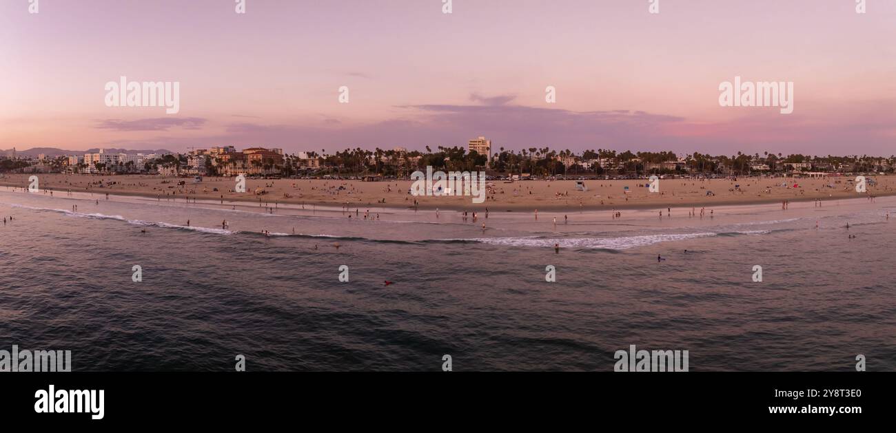 Aerial View of Venice Beach at Sunset with Los Angeles Skyline Stock ...