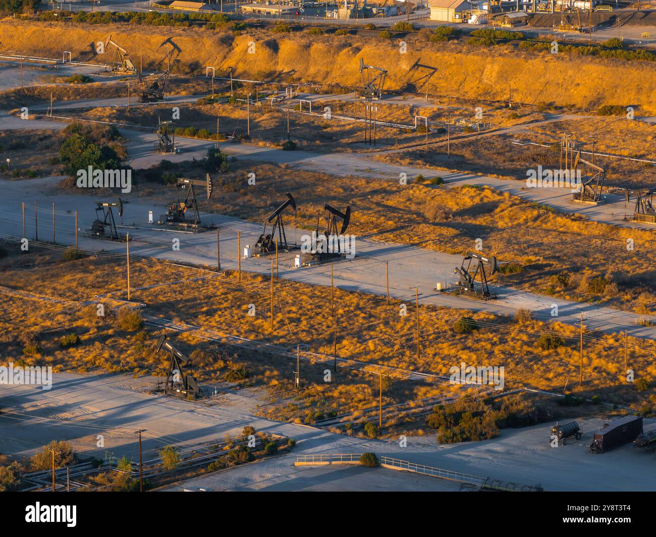 Aerial View of Oil Field in California Desert with Oil Rigs Stock Photo ...