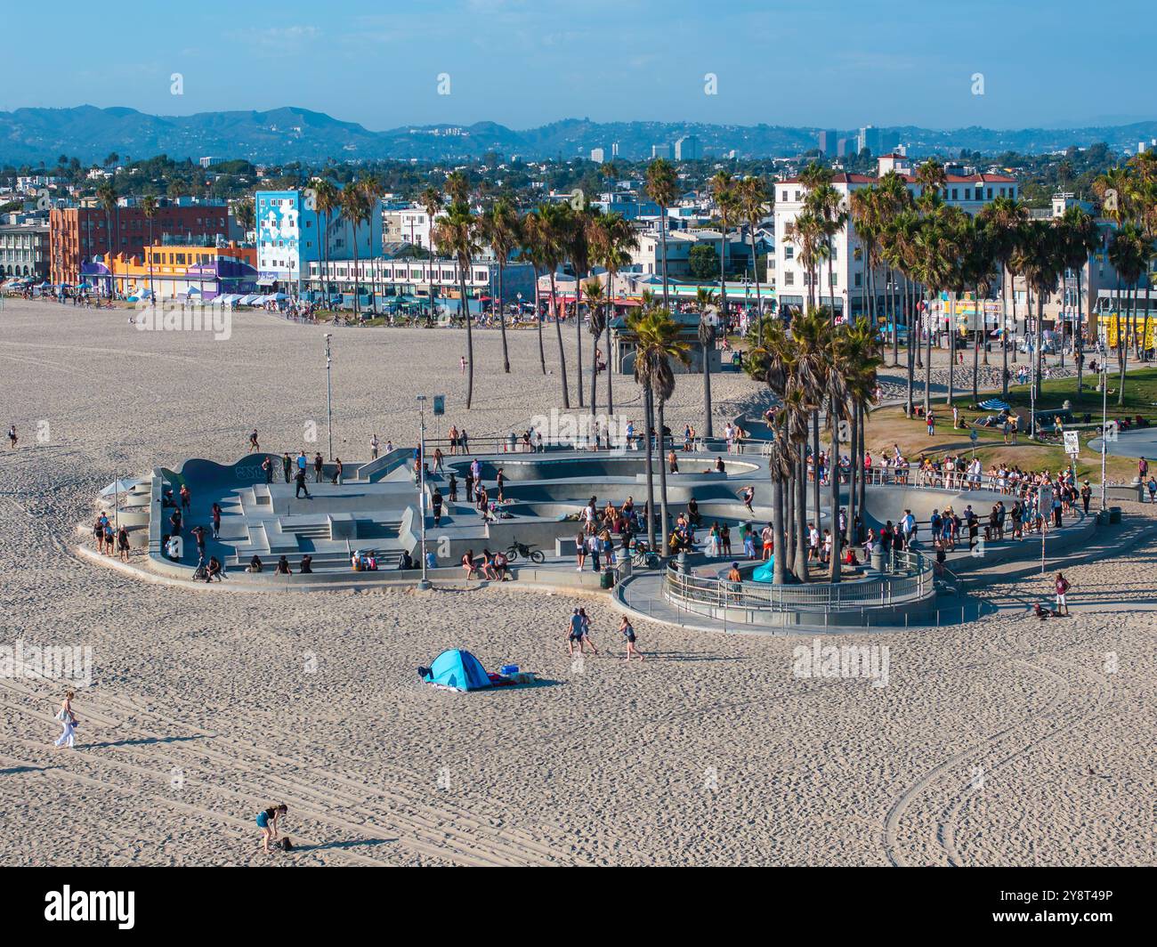 Aerial View of Venice Beach Skate Park and Boardwalk in Los Angeles ...