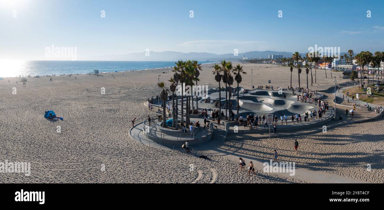 Aerial View of Venice Beach Skate Park and Santa Monica Mountains Stock ...