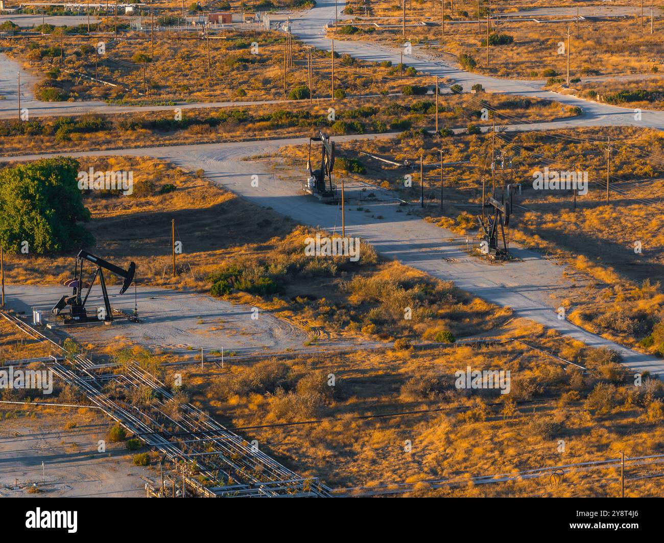 Aerial View of Oil Rigs in Arid California Desert Landscape Stock Photo ...