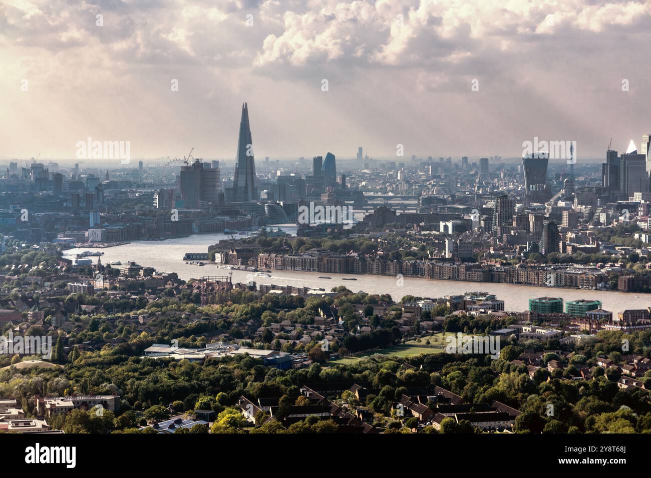 City of London, the Shard, London Bridge and Wapping warehouses, London skyine, England Stock Photo