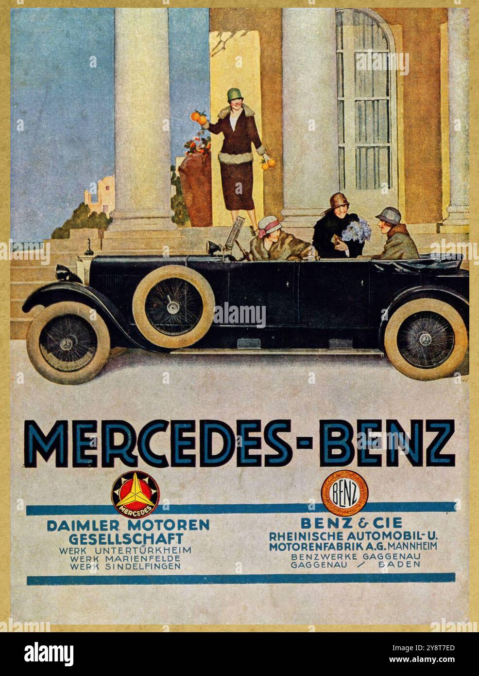 Vintage Car Advertising Poster: for Mercedes Benz. 1930s Stock Photo