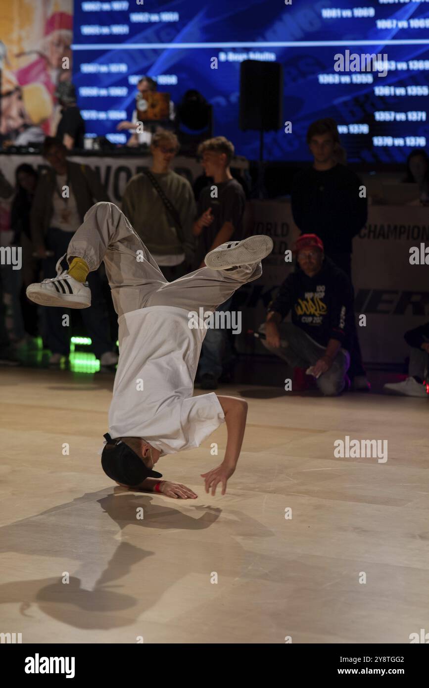 Young dancer, official World Championships in Breakdance, World Cup in Hip-Hop, 2024, Magdeburg, Saxony-Anhalt, Germany, Europe Stock Photo