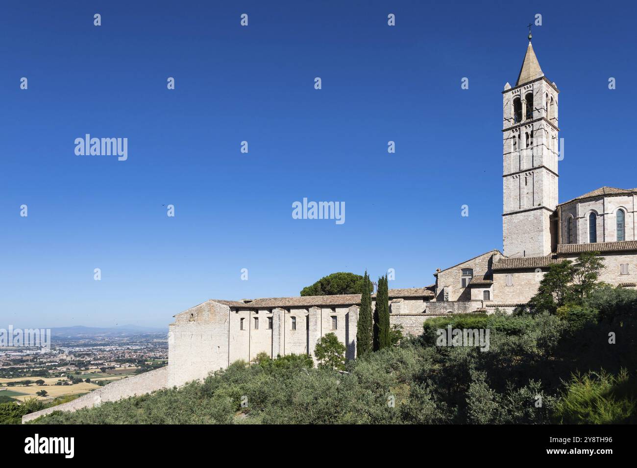 Church in Assisi village in Umbria region, Italy. The town is famous ...