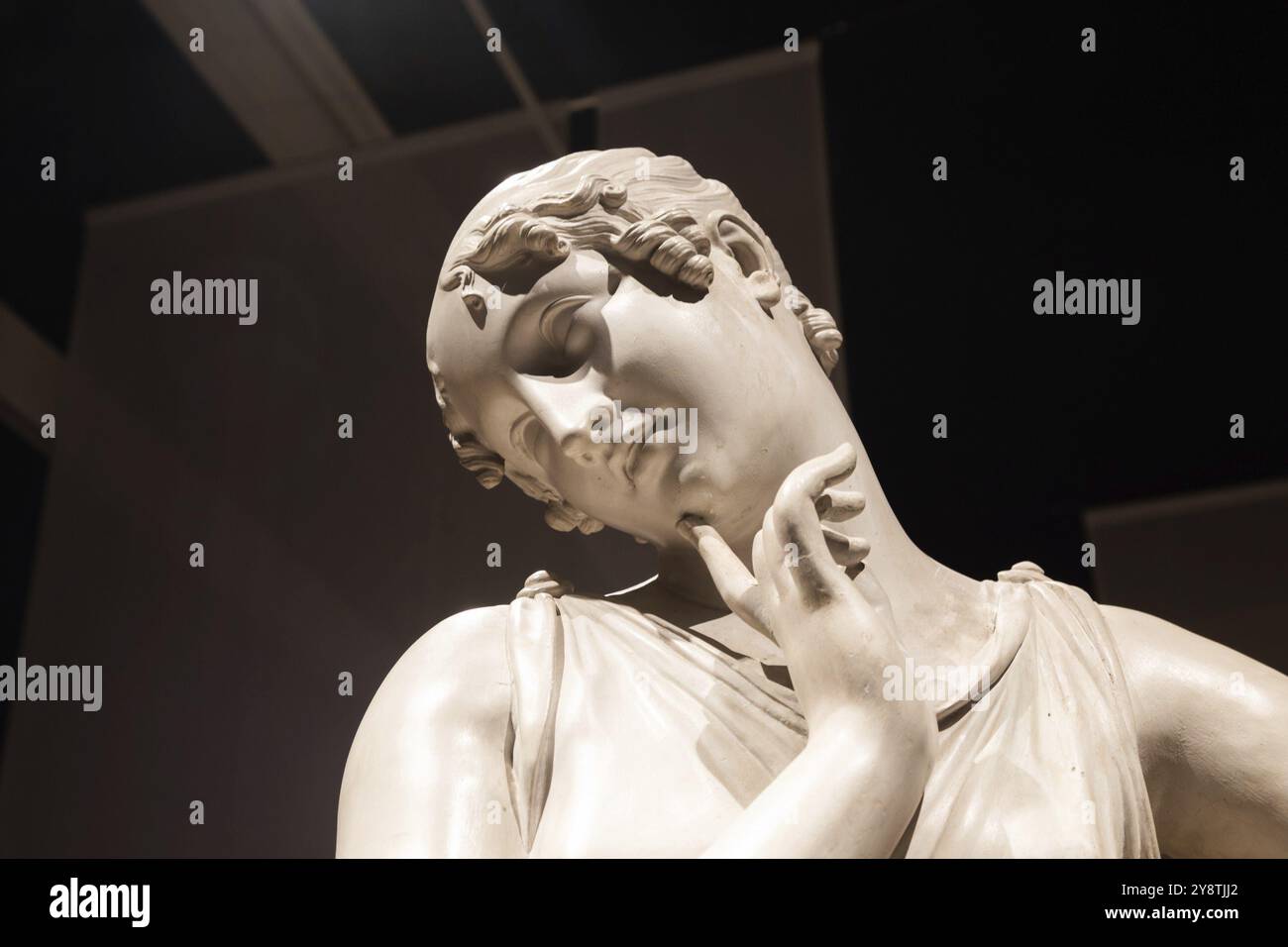 Bassano del Grappa, Italy, December 2022: Dancer with finger on her chin, by Antonio Canova, 1814. Classic statue, Roman beauty, Europe Stock Photo