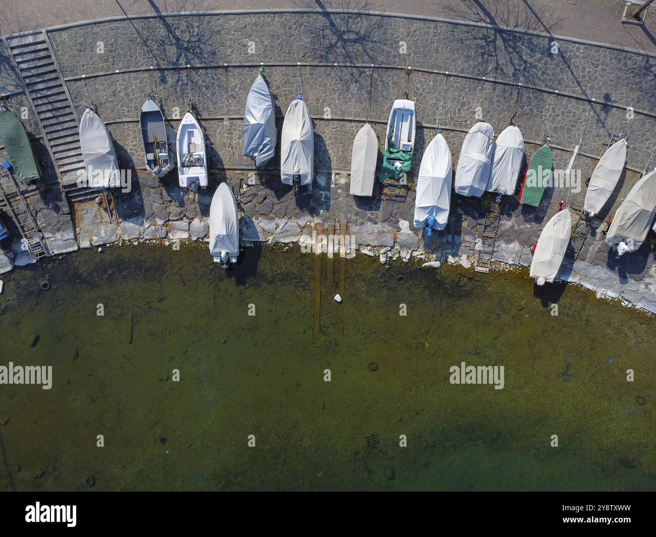 Aerial view of a dock with moored boats Stock Photo - Alamy