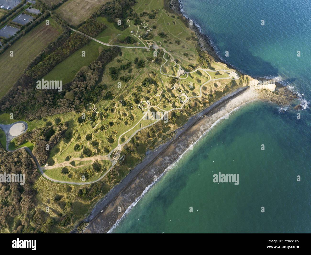 Ranger monument, Pointe du Hoc memorial, Omaha Beach, Lower Normandy, France, Europe Stock Photo