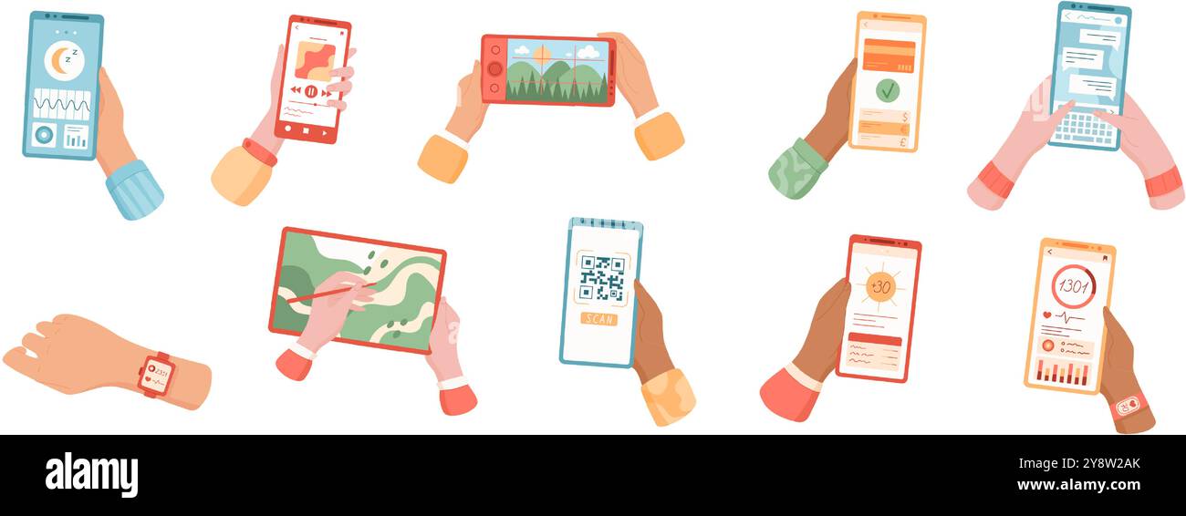 Hand Mobile App Set Stock Vector