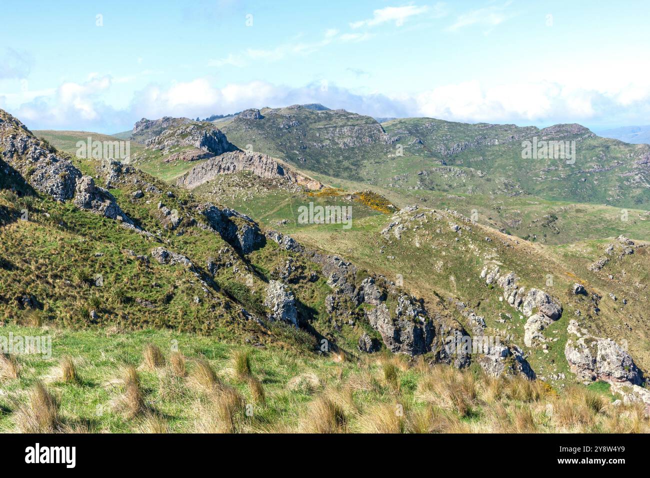 View of Port Hills from Mt Vernon Park, Summit Road, Banks Peninsula, Canterbury, New Zealand Stock Photo