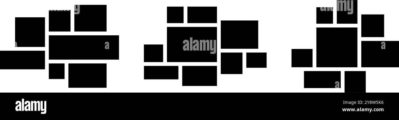 Image collage layout set. Black mosaic mood board grid collection. 7 8 ...