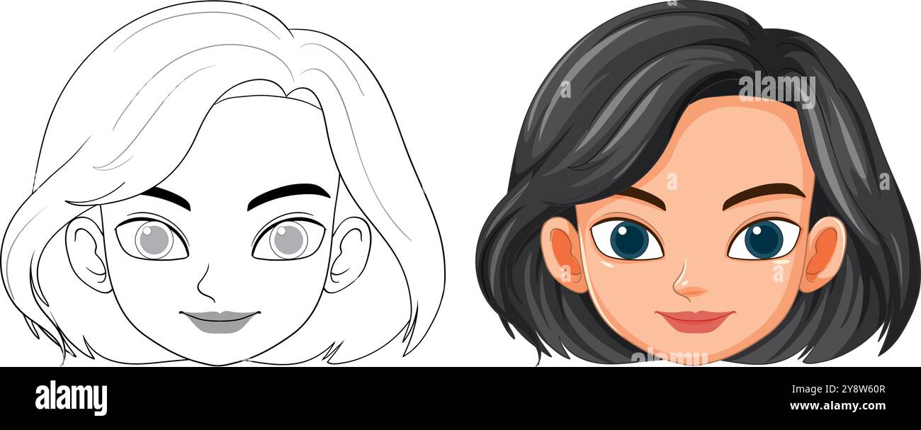 Colorful and outlined portraits of a man and woman Stock Vector Image ...