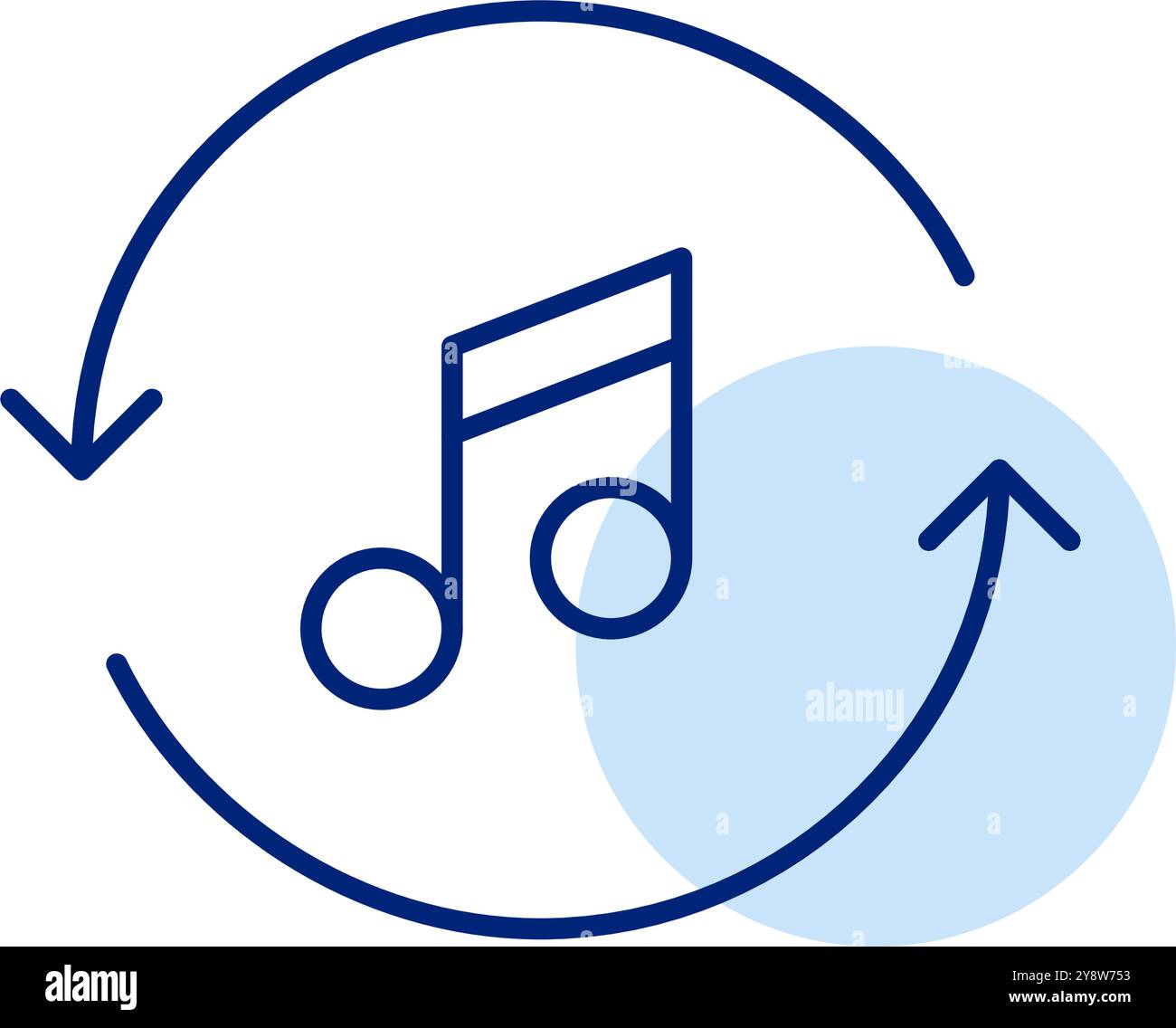 Musical note in refresh arrows. Continuous playback, renew audio. Pixel perfect, editable stroke vector icon Stock Vector
