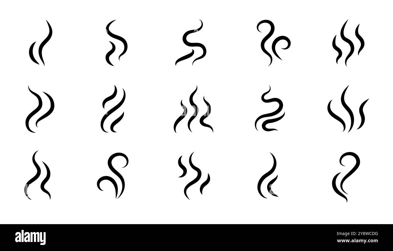 Smoke steam icon vector logo set. Smoke smell, steam aroma heat icon ...