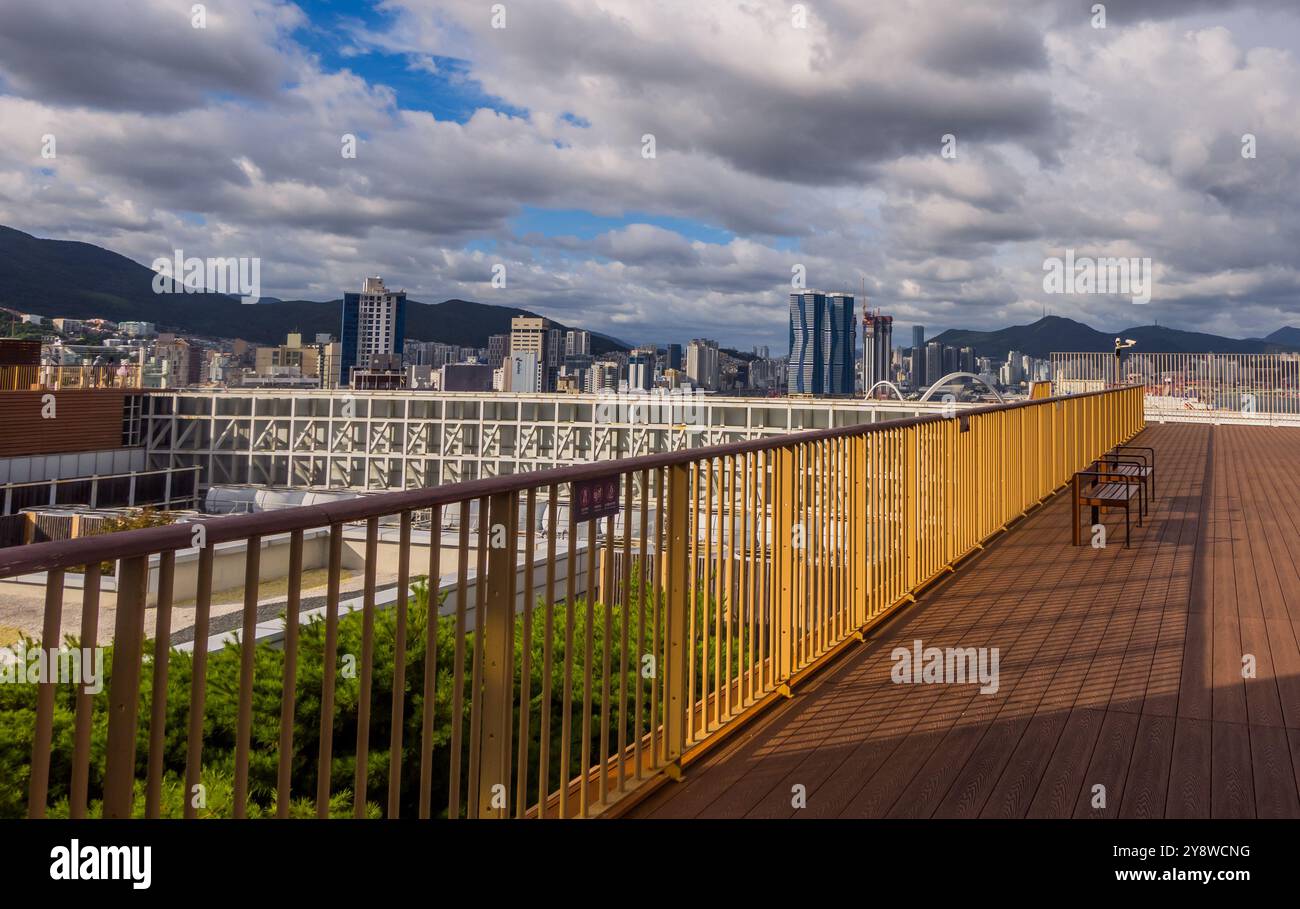 Busan, South Korea - August 30, 2024 - aerial view of Busan seen from the rooftop of Lotte Department Store Stock Photo