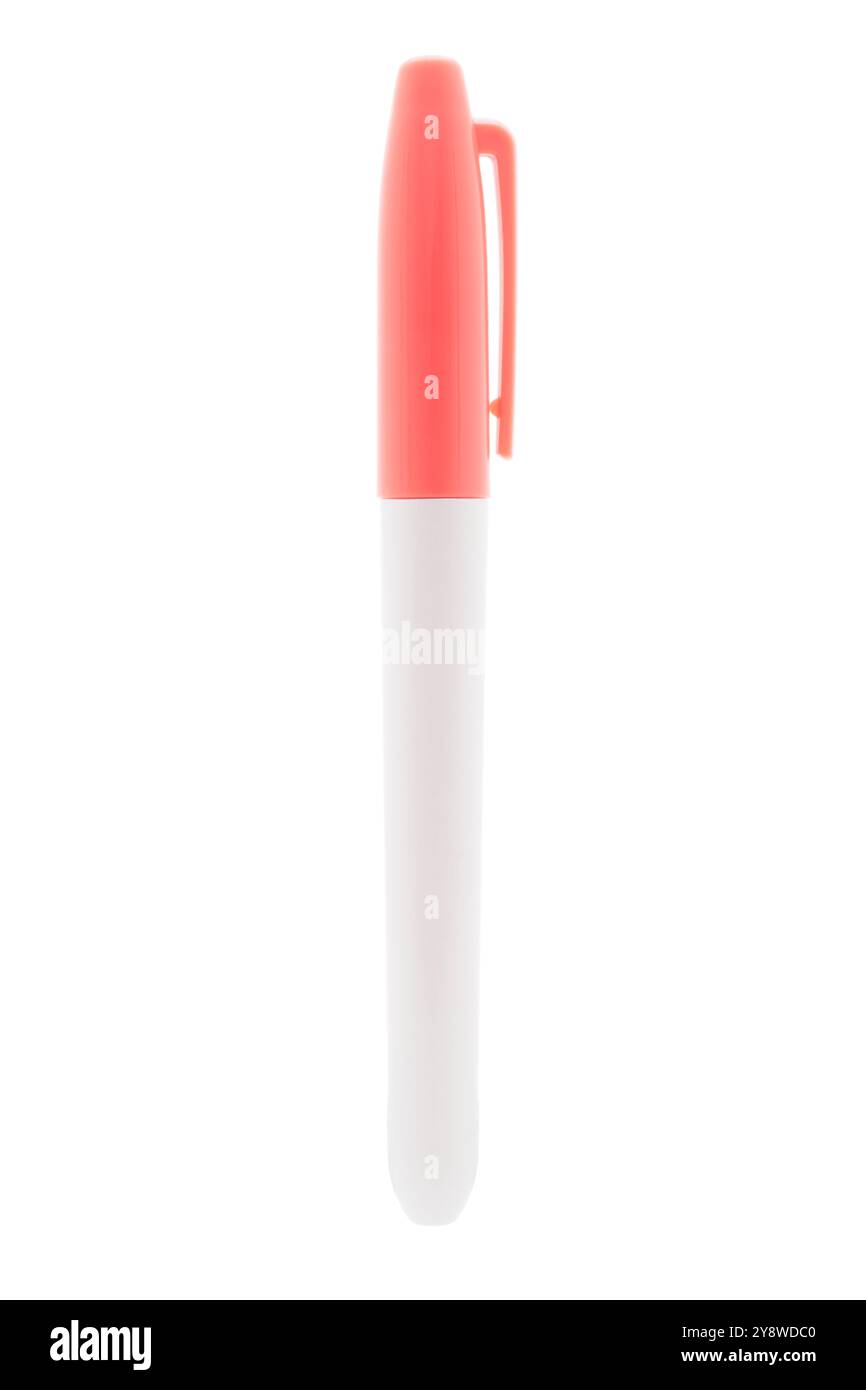 Orange permanent marker on white background Stock Photo