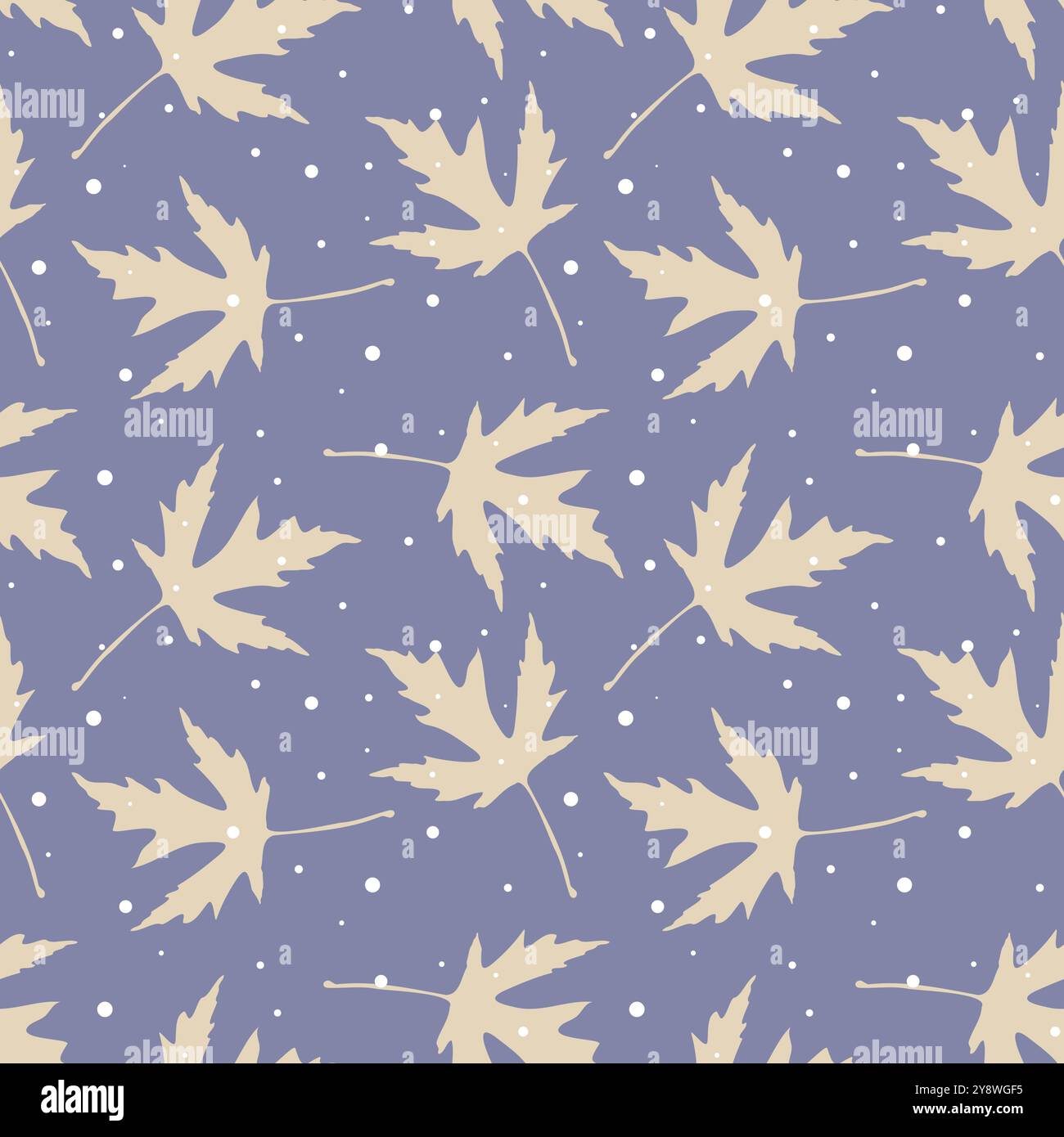 Snowflakes and winter oak leaves pattern on violet purple background. Vector illustration Stock Vector