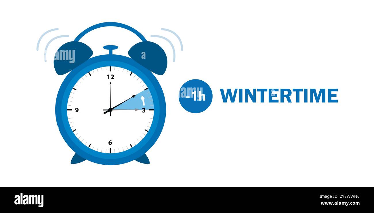 ringing alarm clock switch to winter time vector illustration Stock ...