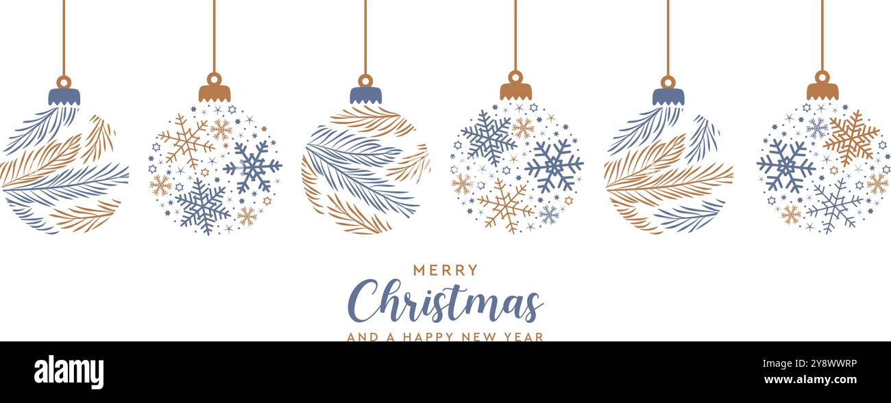 merry christmas card with hanging ball decoration vector illustration ...