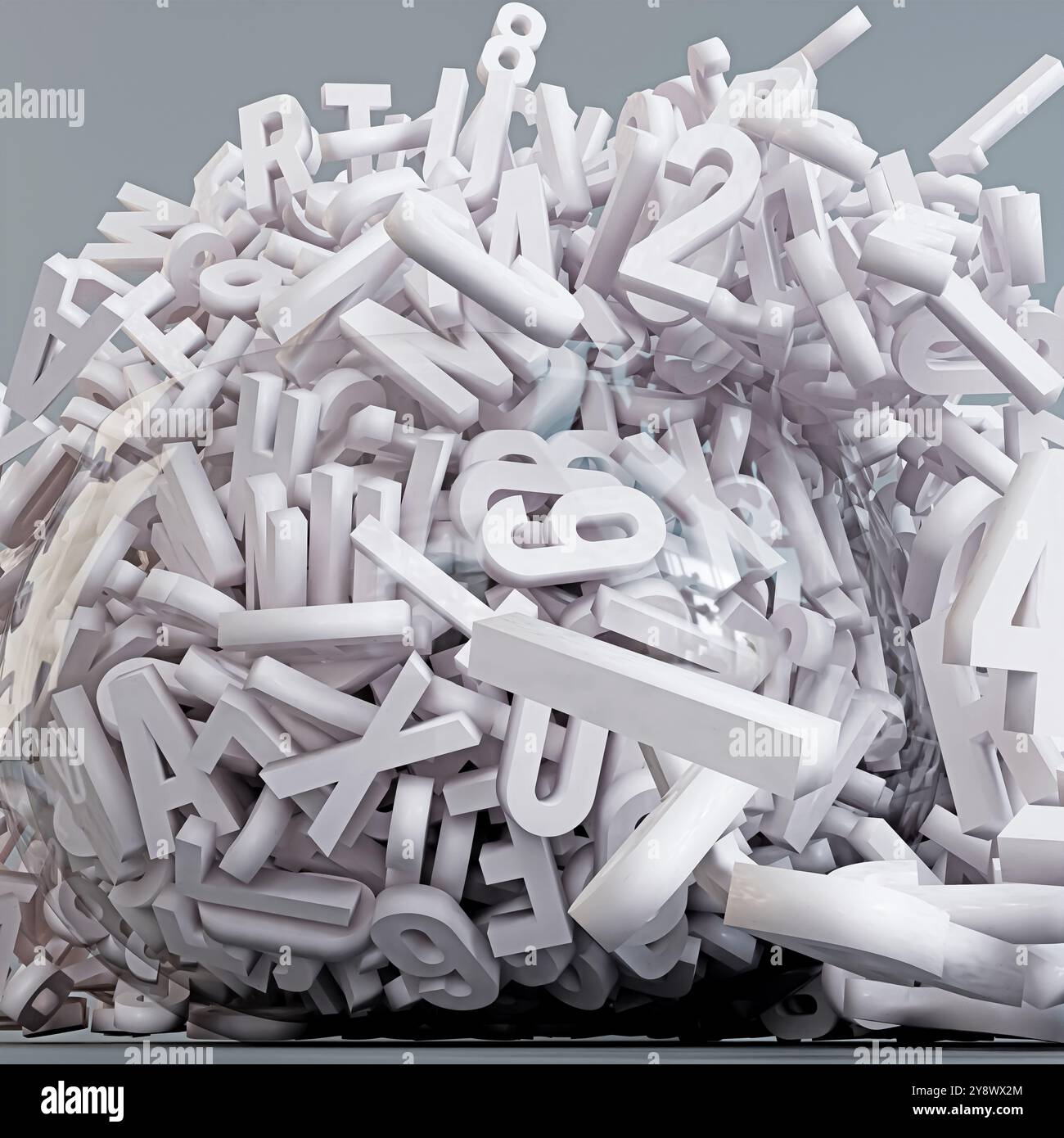 falling numbers and letters isolated on grey 3d illustration Stock ...