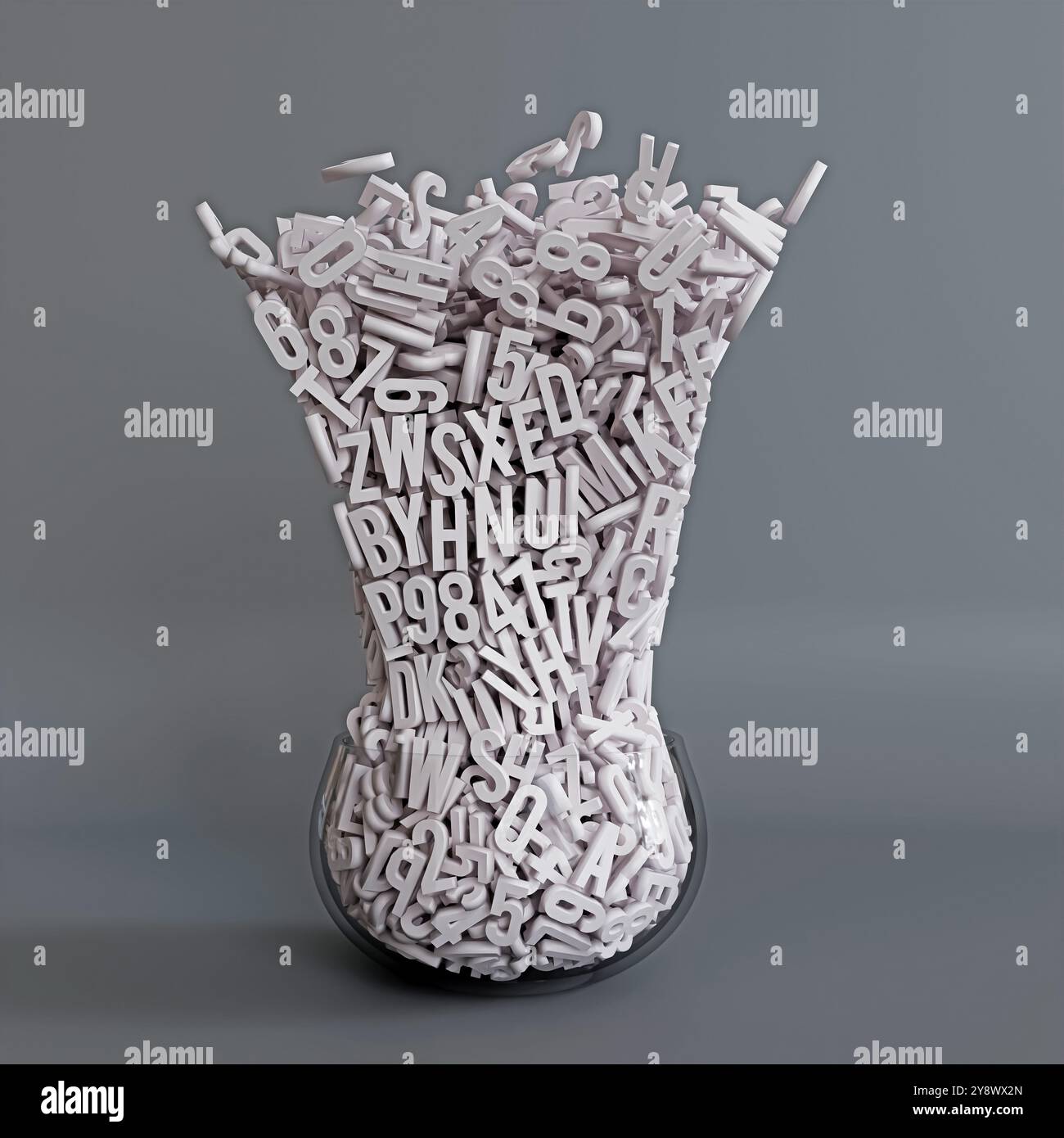 falling numbers and letters isolated on grey 3d illustration Stock ...