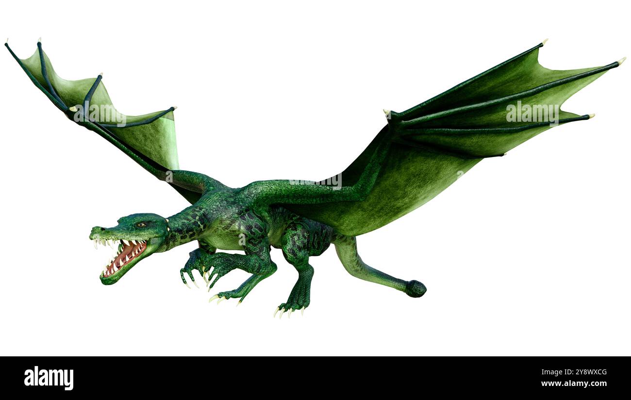 3D rendering of a fantasy dragon isolated on white background Stock ...
