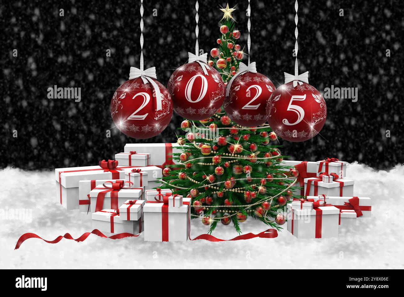 3D Illustration New Year 2025 New Year 2025 In Numbers And With 3d Illustration New Year 2025 New Year 2025 In Numbers And With Christmas Decoration Christmas Tree Balls 2Y8X06E