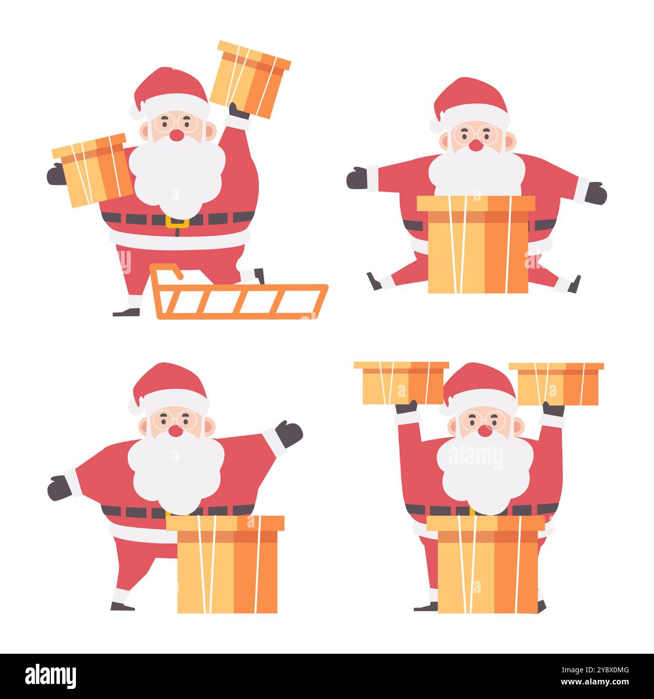 Santa Claus cartoon characters . Flat design . Set 3 of 5 . Vector ...