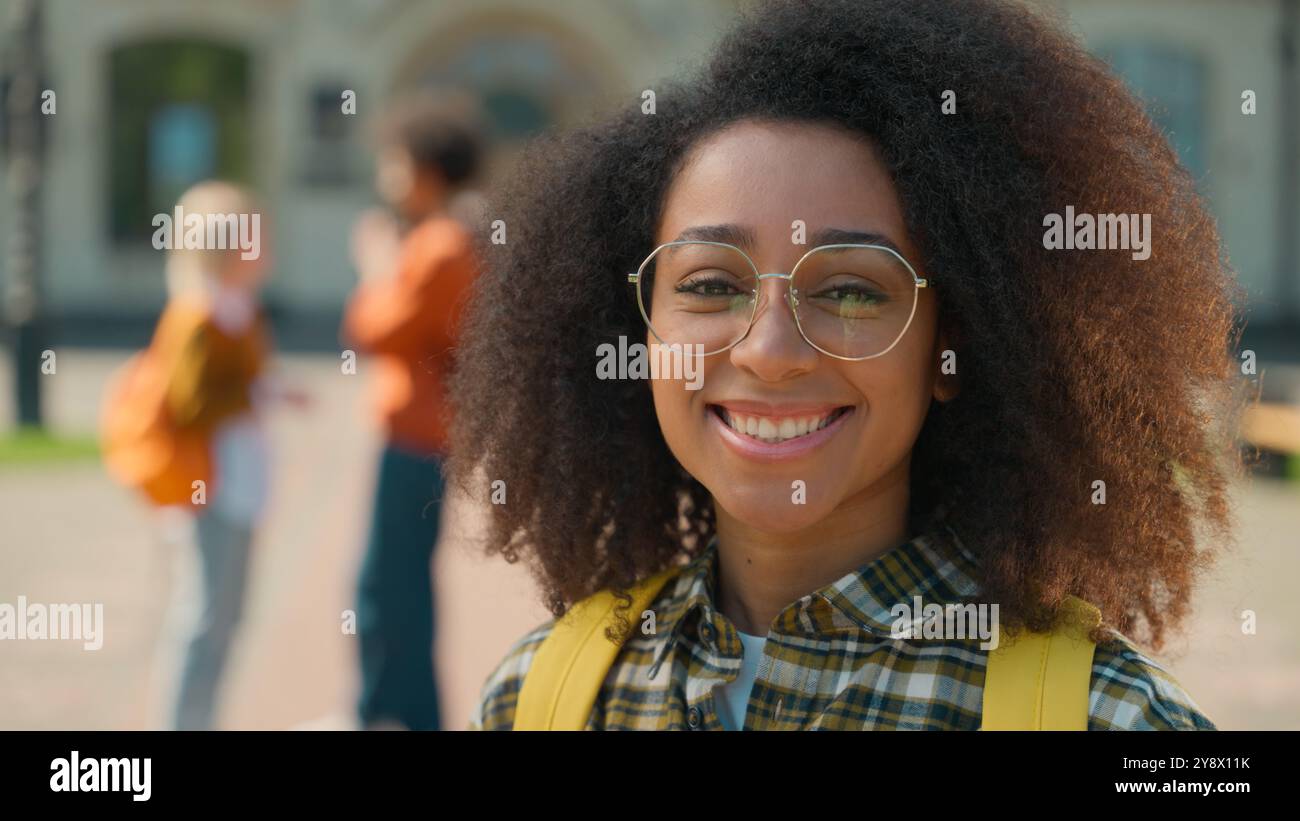 Portrait African American happy smiling healthy teeth eyesight in ...