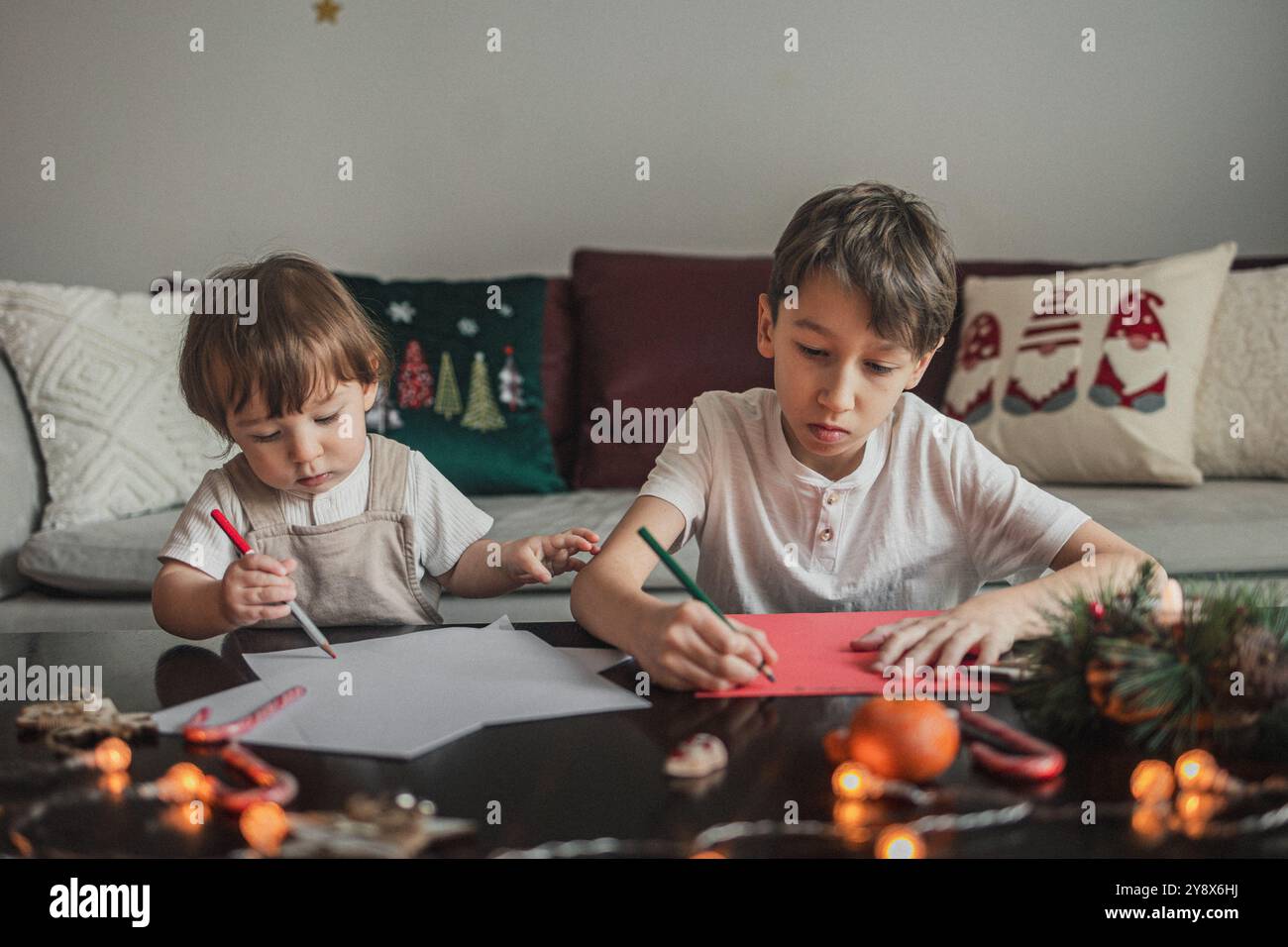 Siblings Writing Siblings are writing a letter to Santa Clause Stock Photo - Alamy