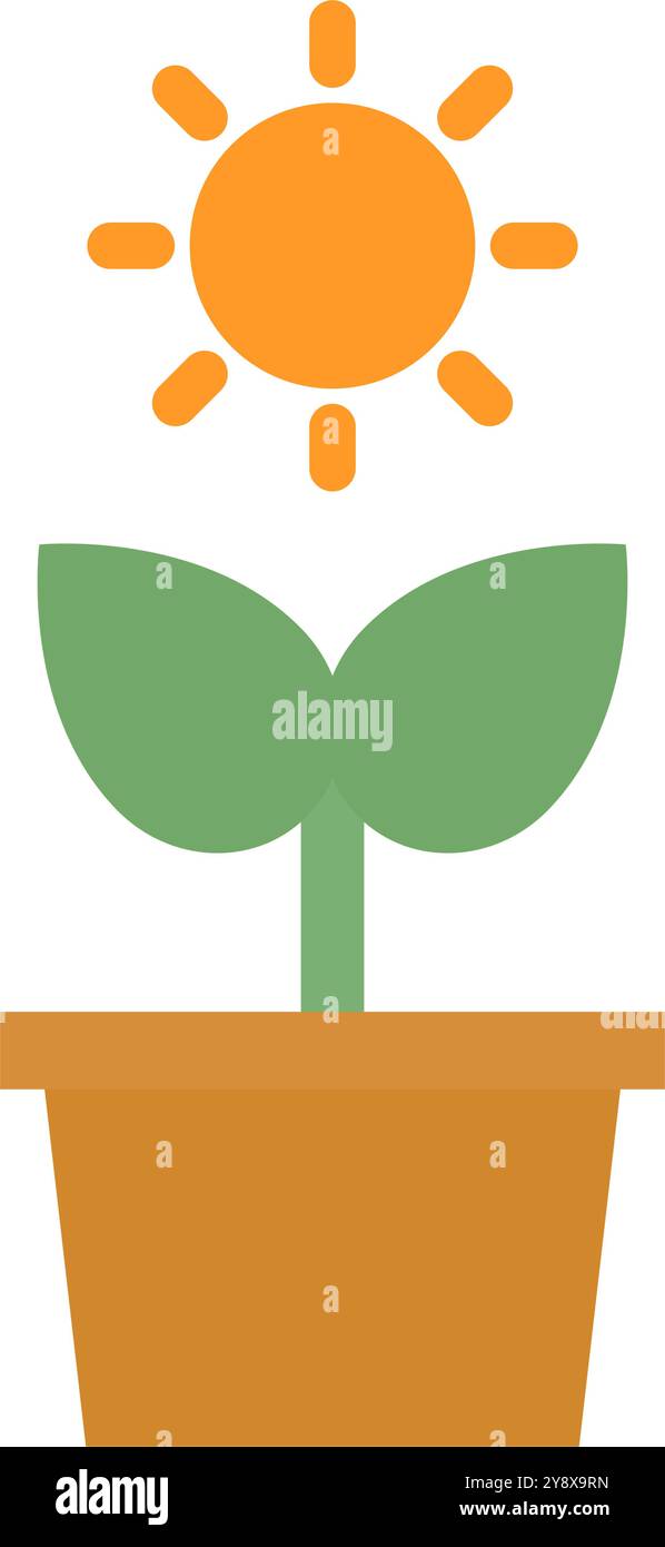 Sun and potted plant icon. Photosynthesis icon. Editable vector Stock ...