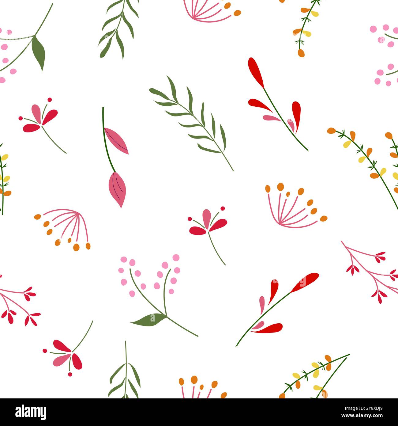 Seamless pattern. Flat spring flowers on a white background. For ...