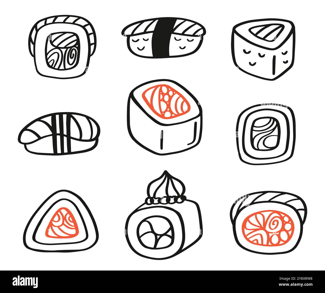 Sushi Bar Set Japanese Food Doodle Icon Collection Stock Vector Image ...